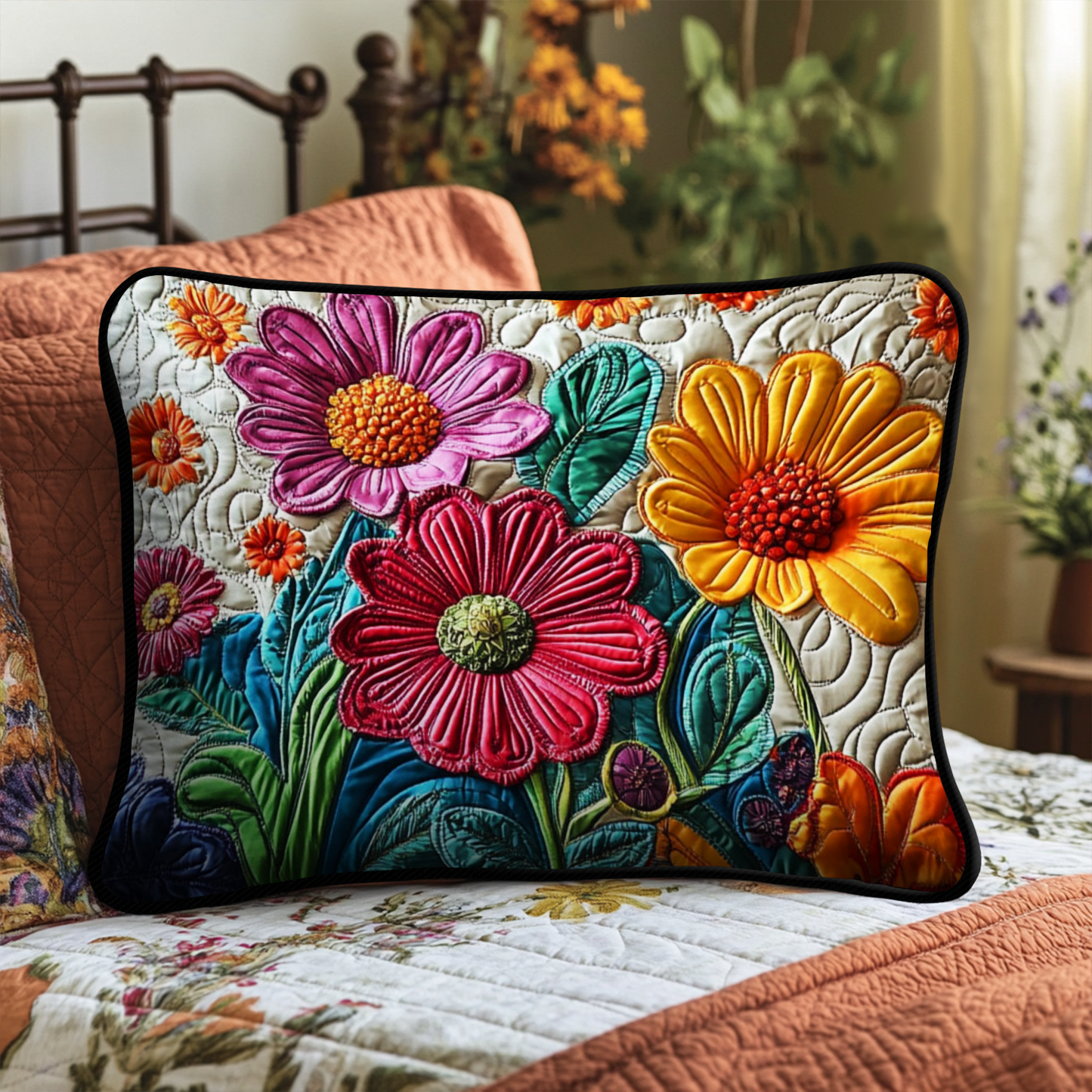 Radiant Blooms Quilted Bedding Pillow Case NCU0NT6037