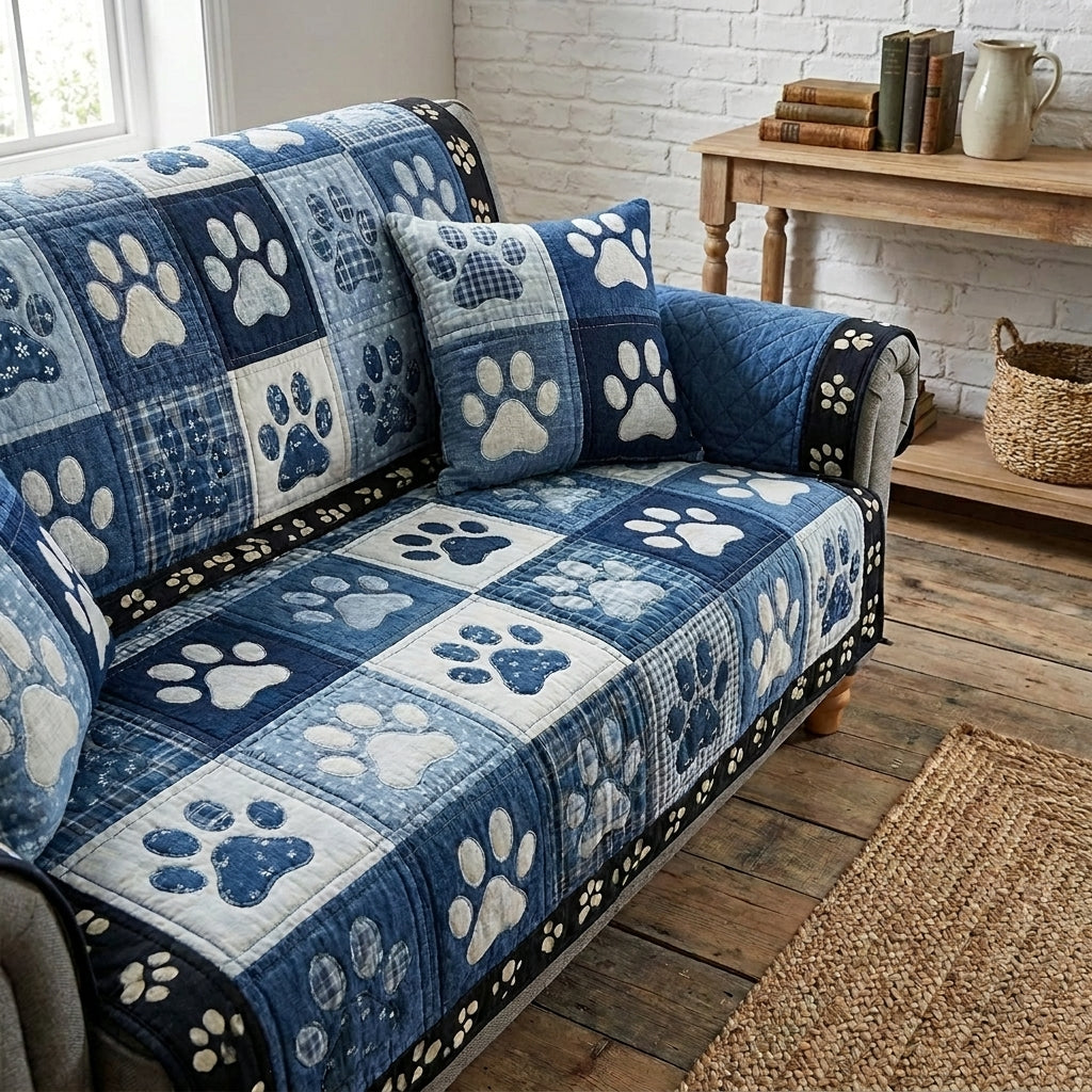 Indigo Paw Patchwork Quilted Sofa Cover NCU0TV1949