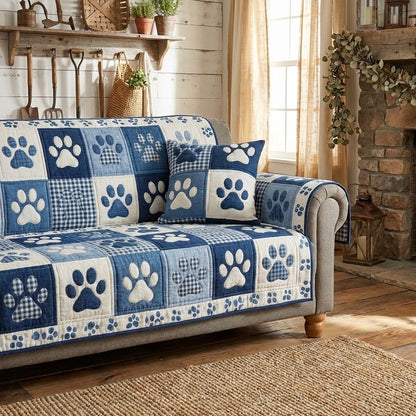 Blue Paw Patchwork Quilted Sofa Cover NCU0TV871