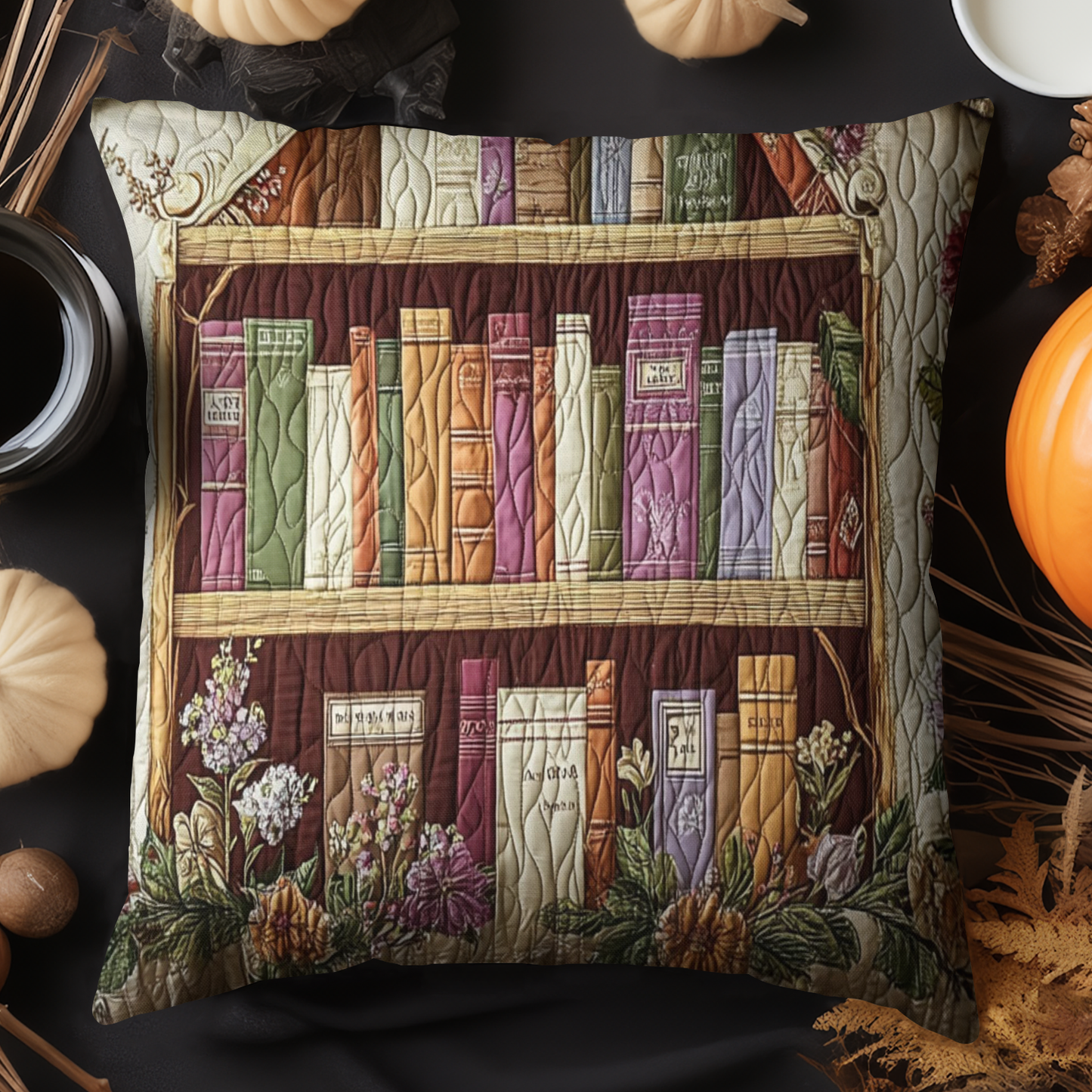 Pastel Bookshelf Quilted Pillow Case NCU0NT4306