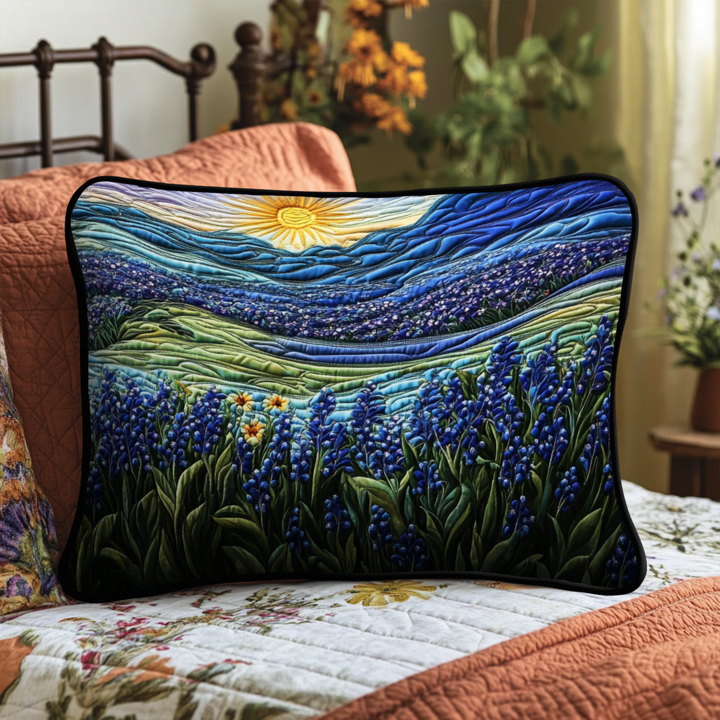 Sunset Bluebonnet Quilted Bedding Pillow Case NCU0NT6045
