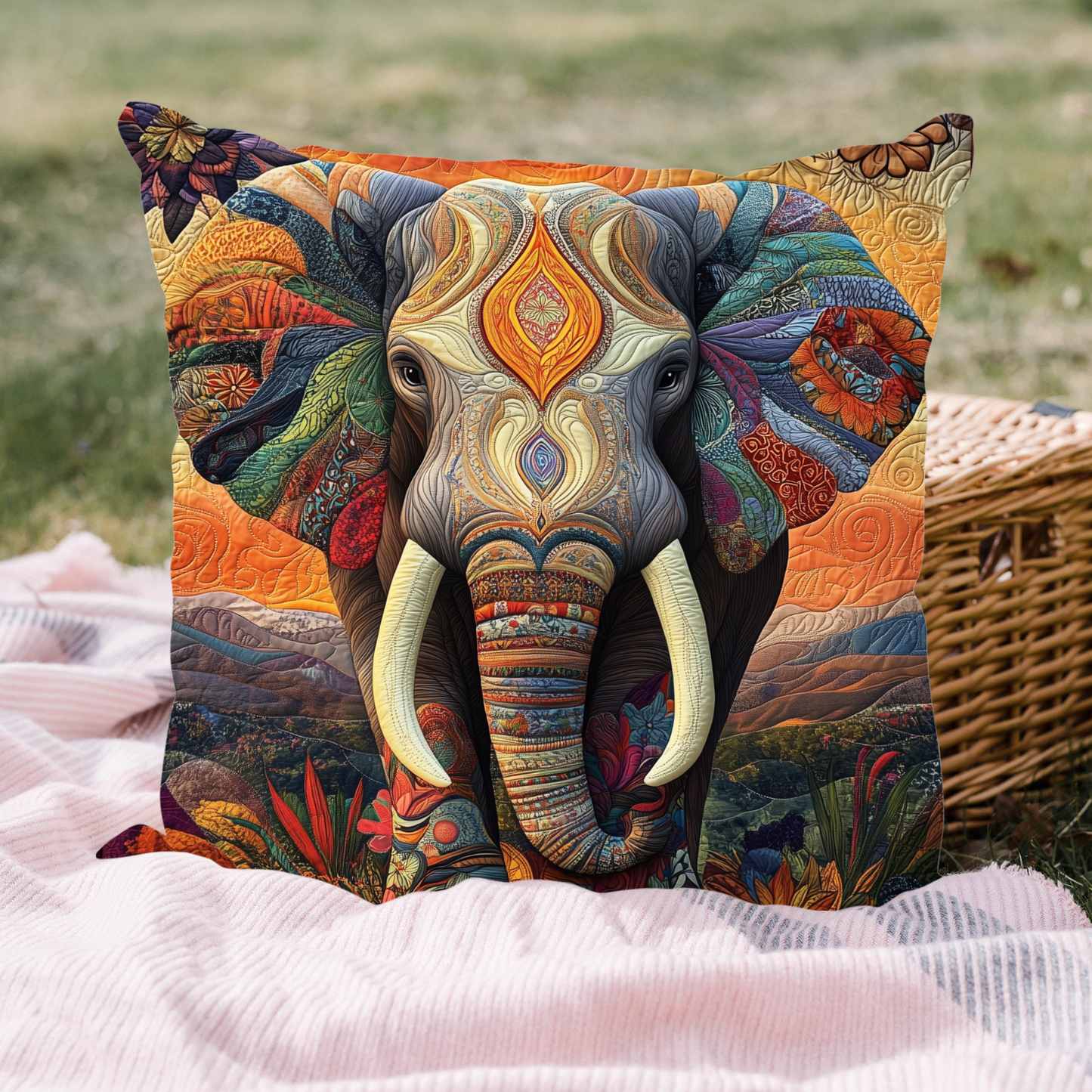 Moonlit Elephant Quilted Pillow Case NCU0DK1191