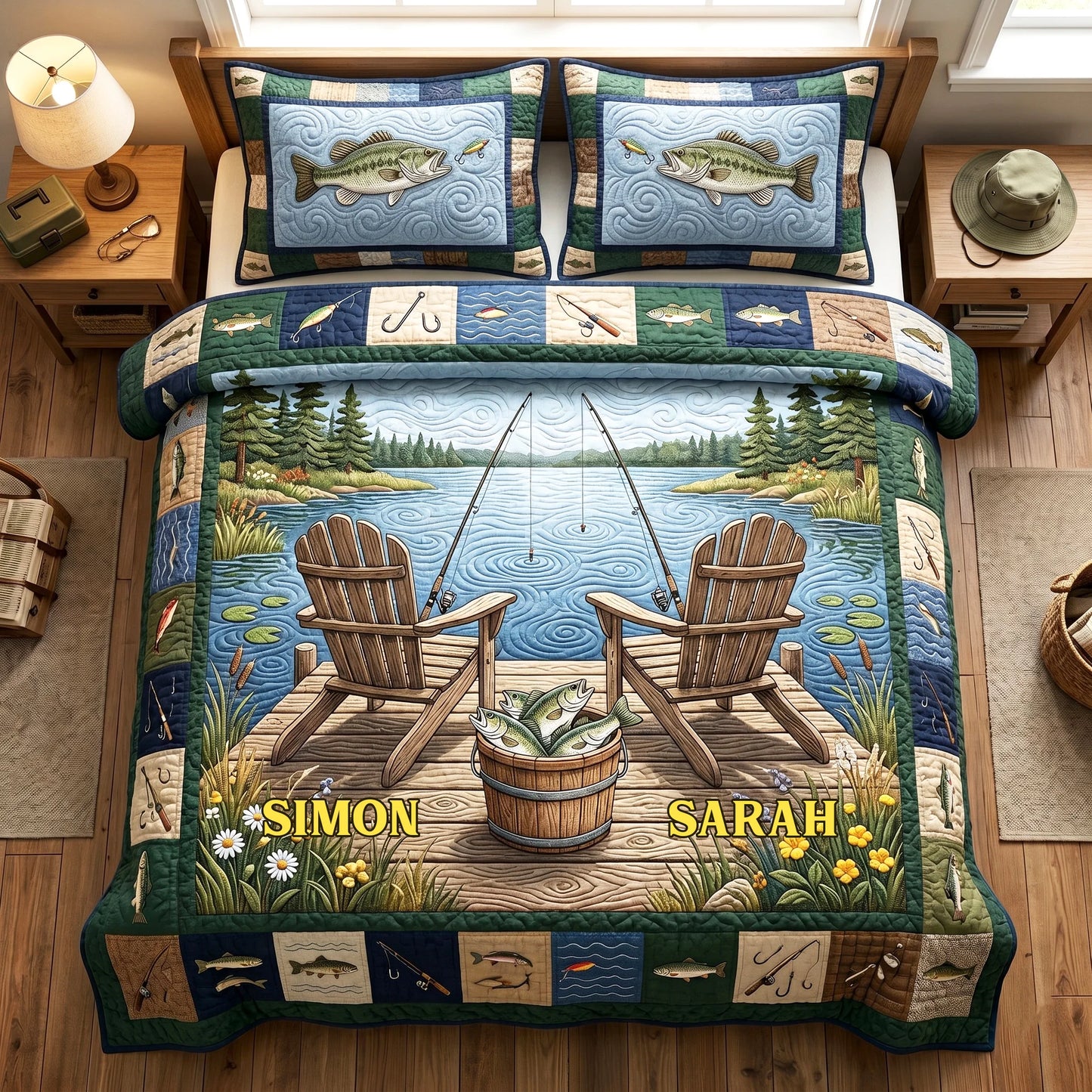 Lake Retreat Personalized Custom 3-Piece Quilted Bedding Set