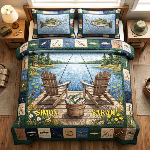 Lake Retreat Personalized Custom 3-Piece Quilted Bedding Set