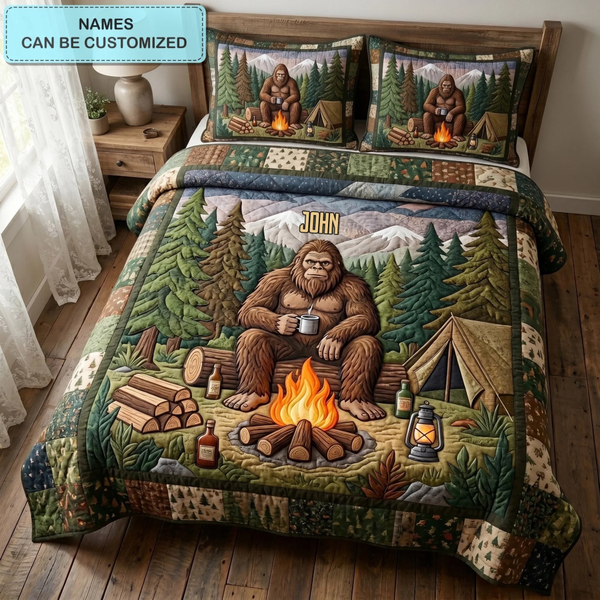 Big Foot Journey Personalized Custom 3-Piece Quilted Bedding Set_mockup manual