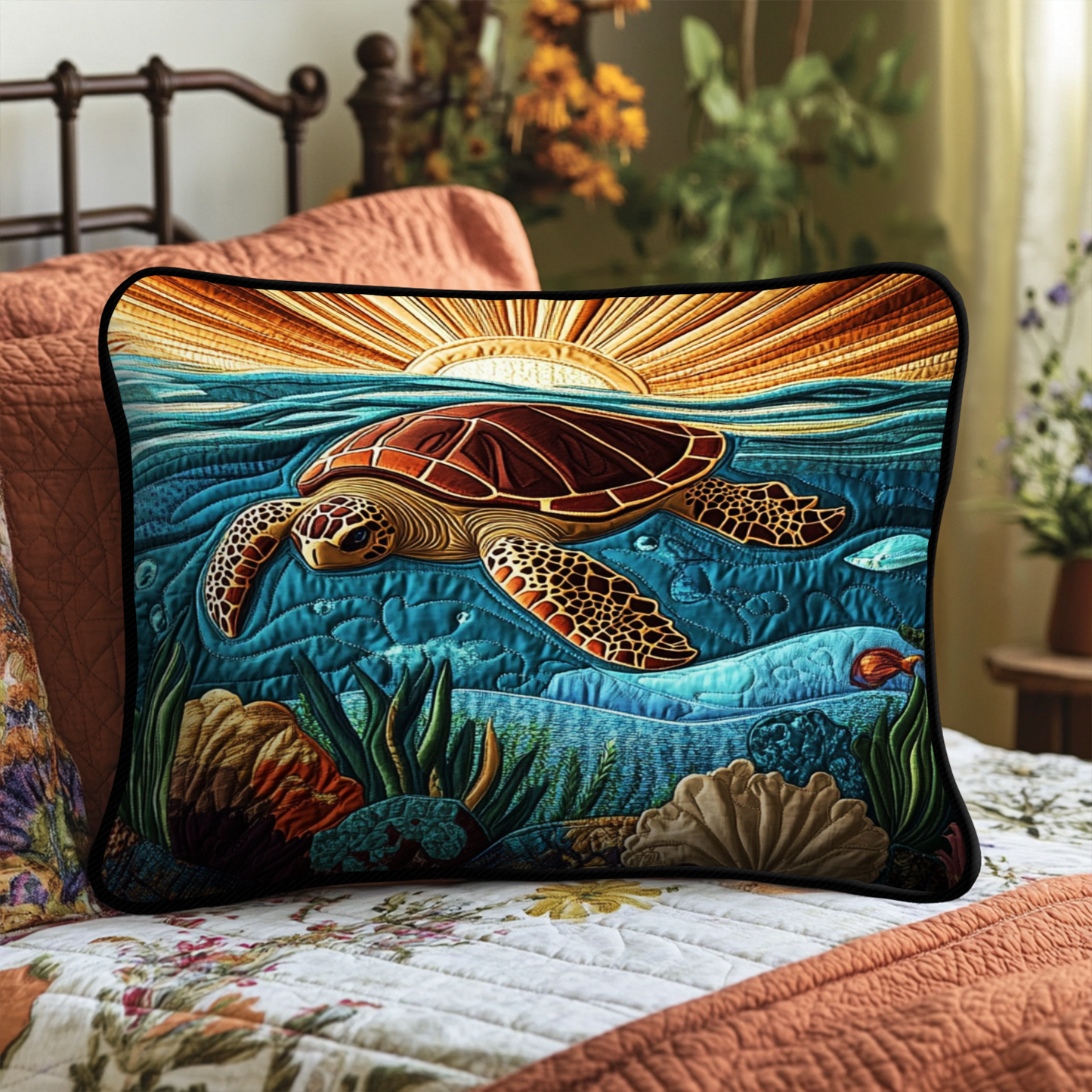 Blue Lagoon Turtle Quilted Bedding Pillow Case NCU0NT4067