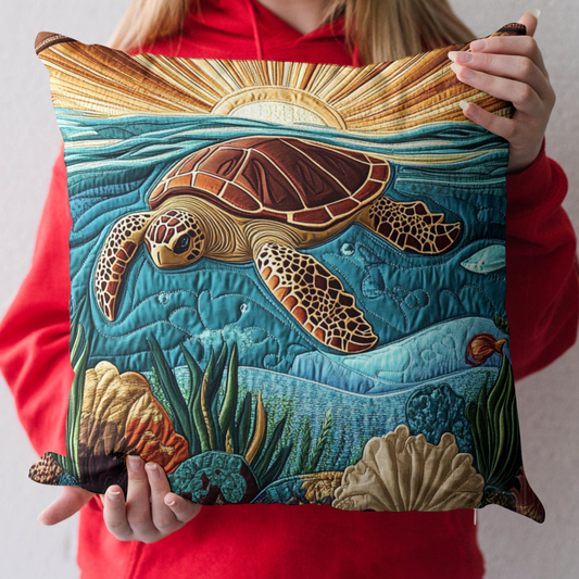 Blue Lagoon Turtle Quilted Pillow Case NCU0NT4068