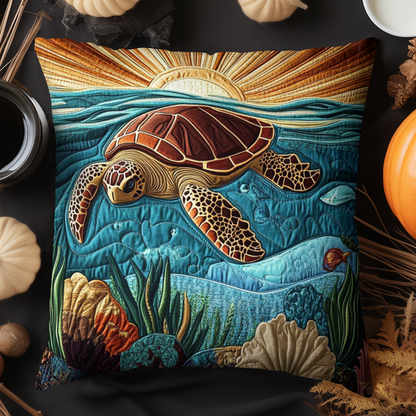 Blue Lagoon Turtle Quilted Pillow Case NCU0NT4068