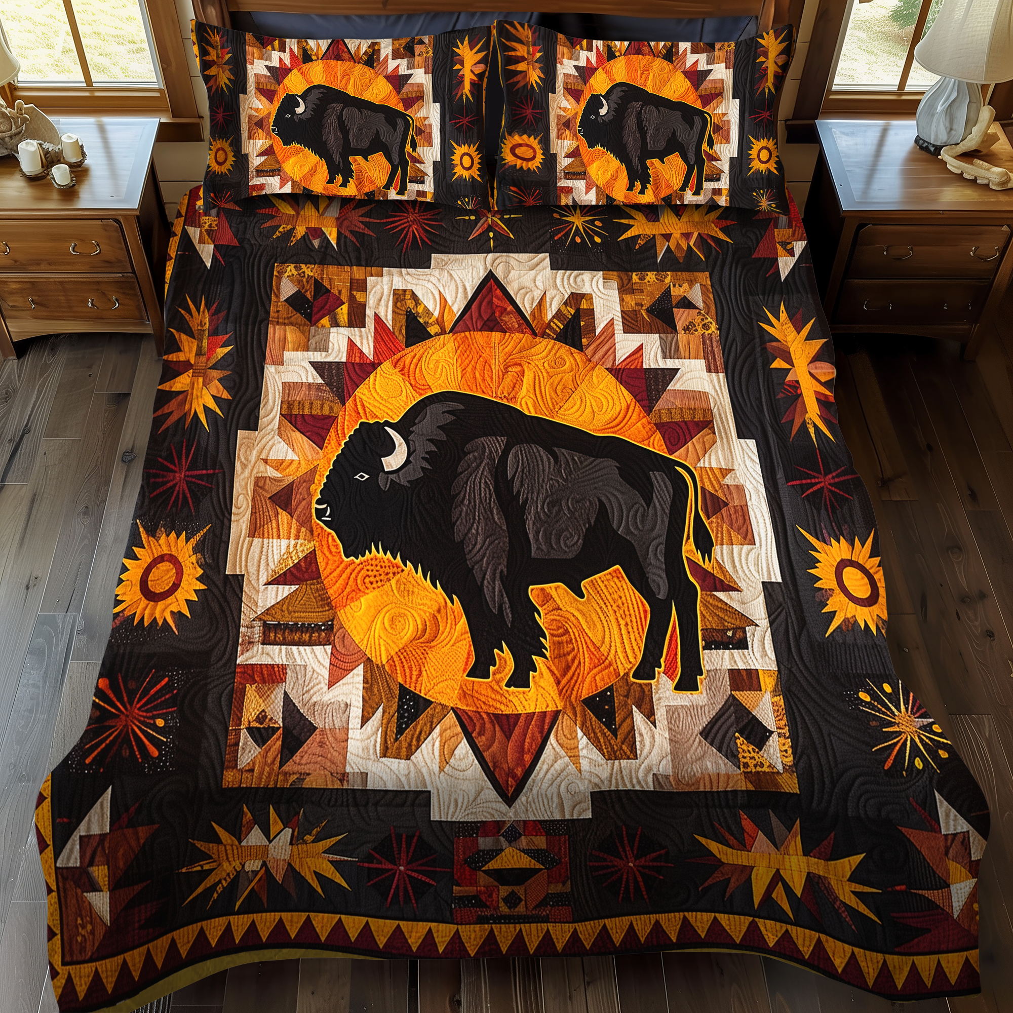 Sunburst Bison 3-Piece Quilted Bedding Set NCU0DK250 – Vantique