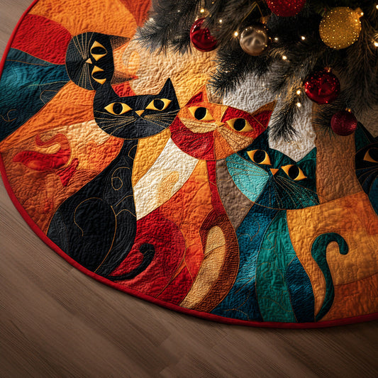 Abstract Cat Glow Christmas Quilted Tree Skirt NCU0VL2973
