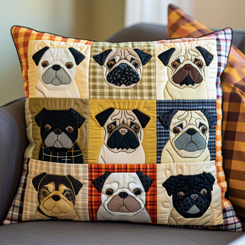 Adorable Baby Pugs Quilted Pillow Case NCU0VL082