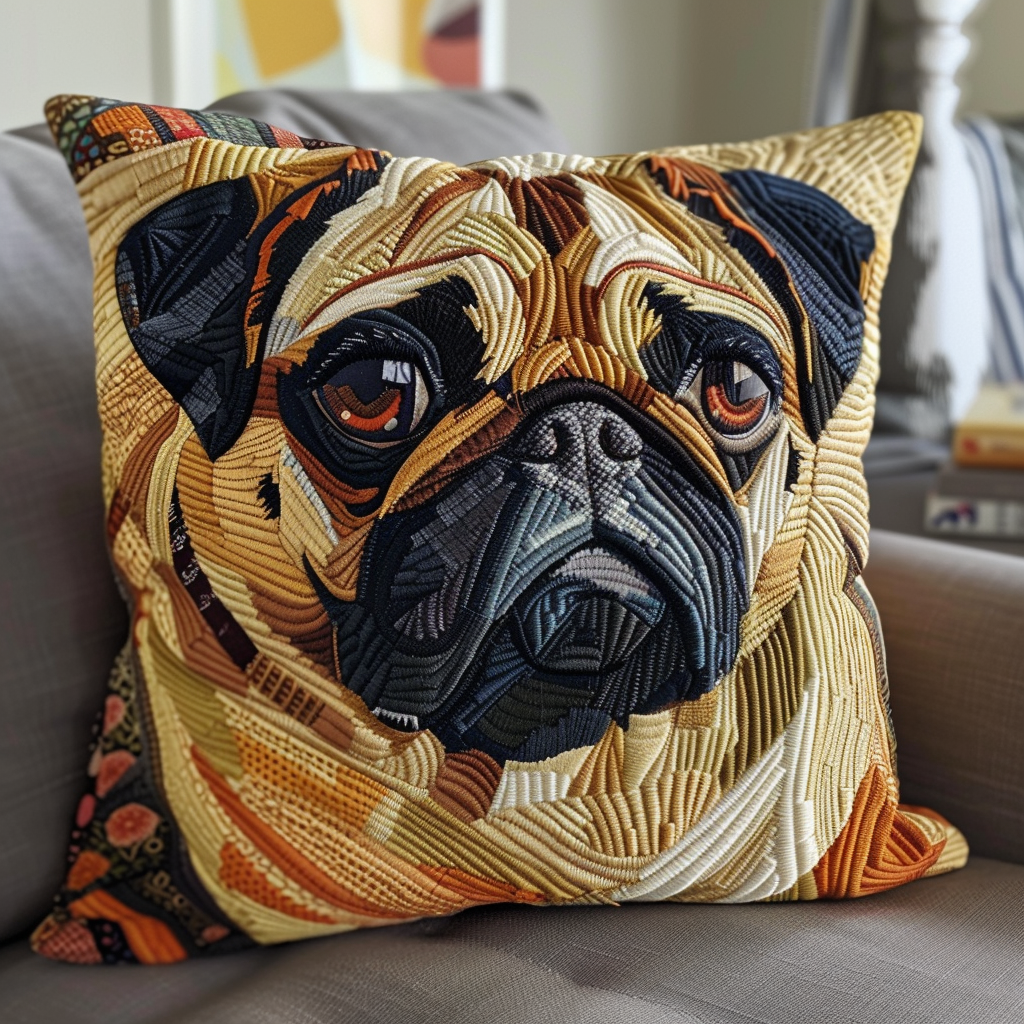 Adorable Pug Quilted Pillow Case NCU0VL081