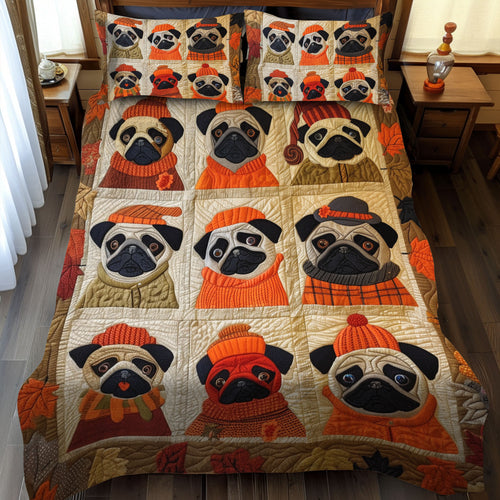 Adorable Pugs 3-Piece Quilted Bedding Set NCU0VL093