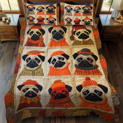 Adorable Pugs 3-Piece Quilted Bedding Set NCU0VL093