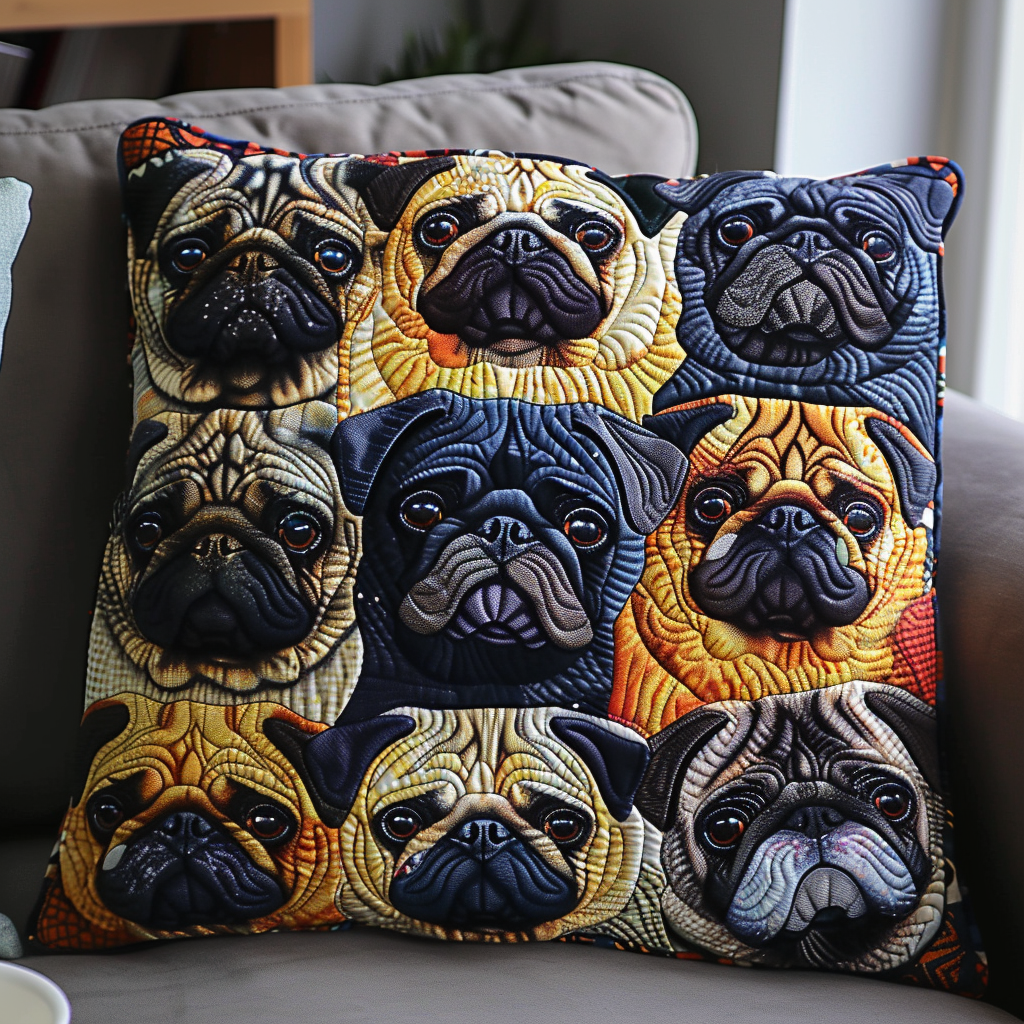 Adorable Pugs Quilted Pillow Case NCU0VL087