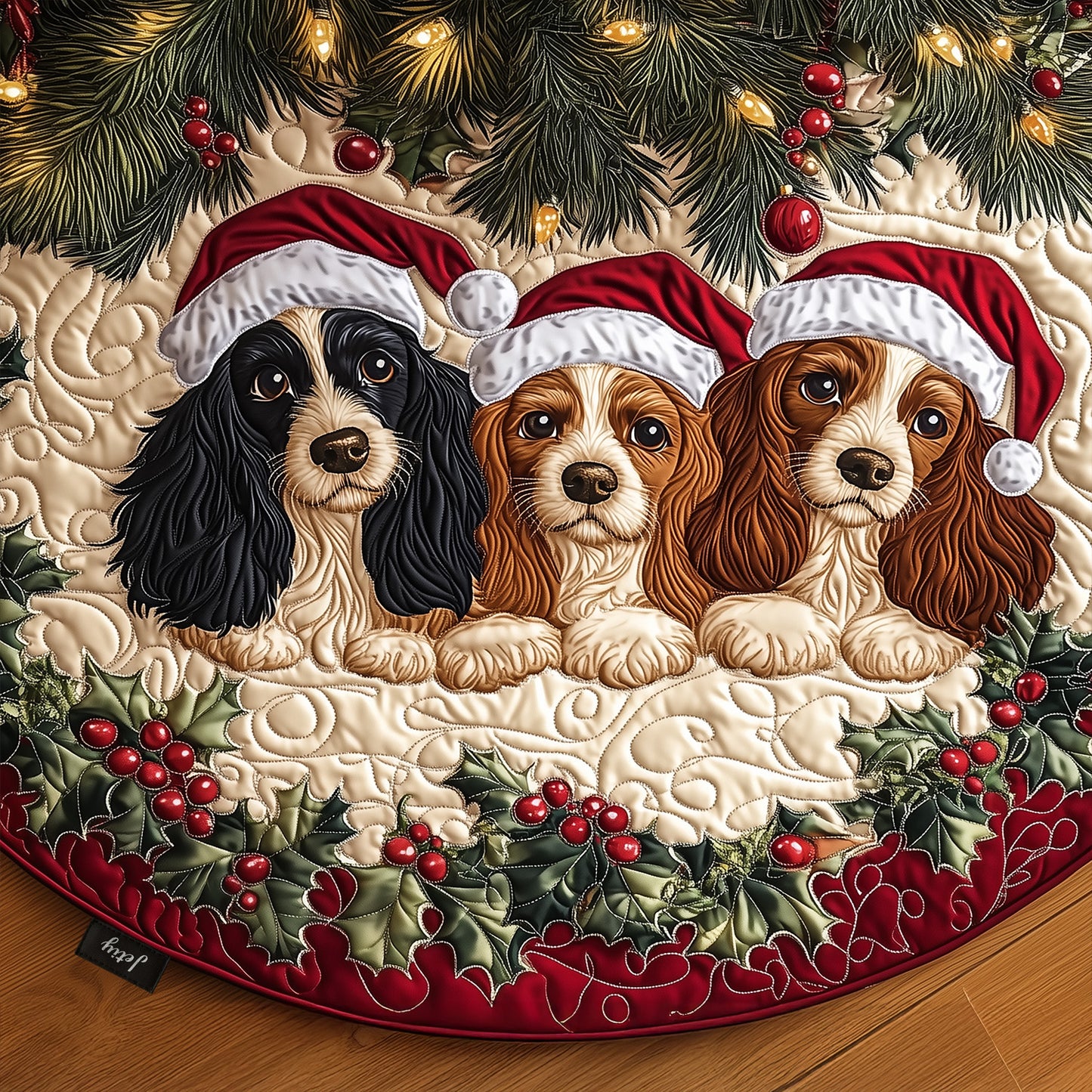 Adorable Spaniel Quilted Christmas Tree Skirt NCU0PT1652