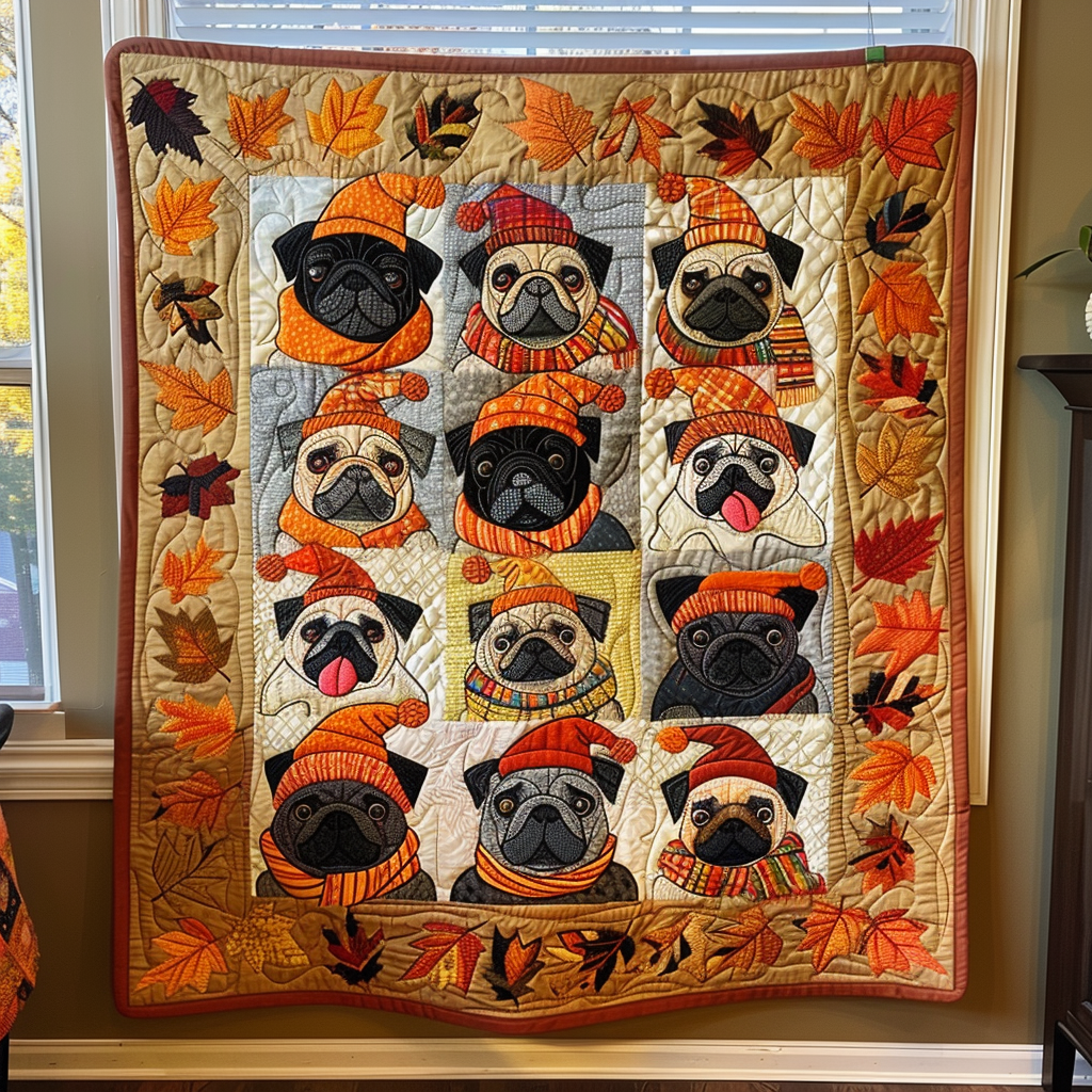 Adorable Pug Quilted Blanket NCU0VL298