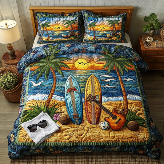 Adventure Surfboard 3-Piece Quilted Bedding Set NCU0DK7543