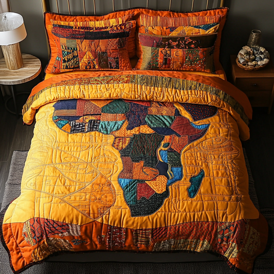 Africa Map 3-Piece Quilted Bedding Set NCU0VH5712