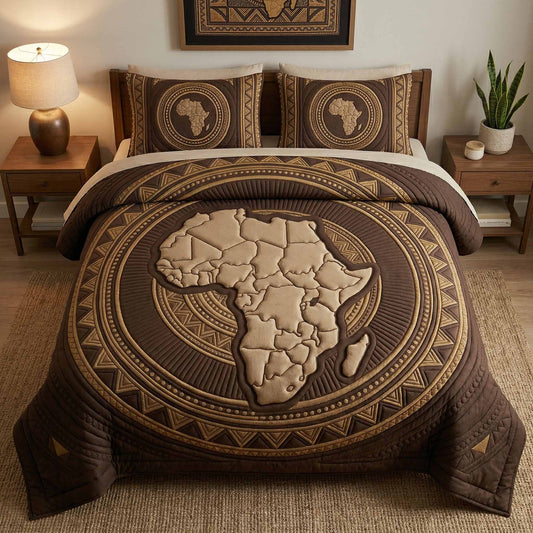 Africa Map 3-Piece Quilted Bedding Set NCU0XD2735