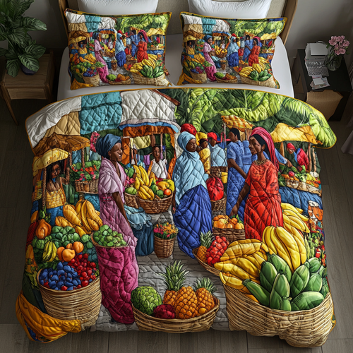 African Bazaar 3-Piece Quilted Bedding Set NCU0DK7765