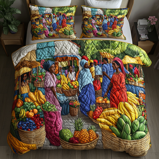 African Bazaar 3-Piece Quilted Bedding Set NCU0DK7765