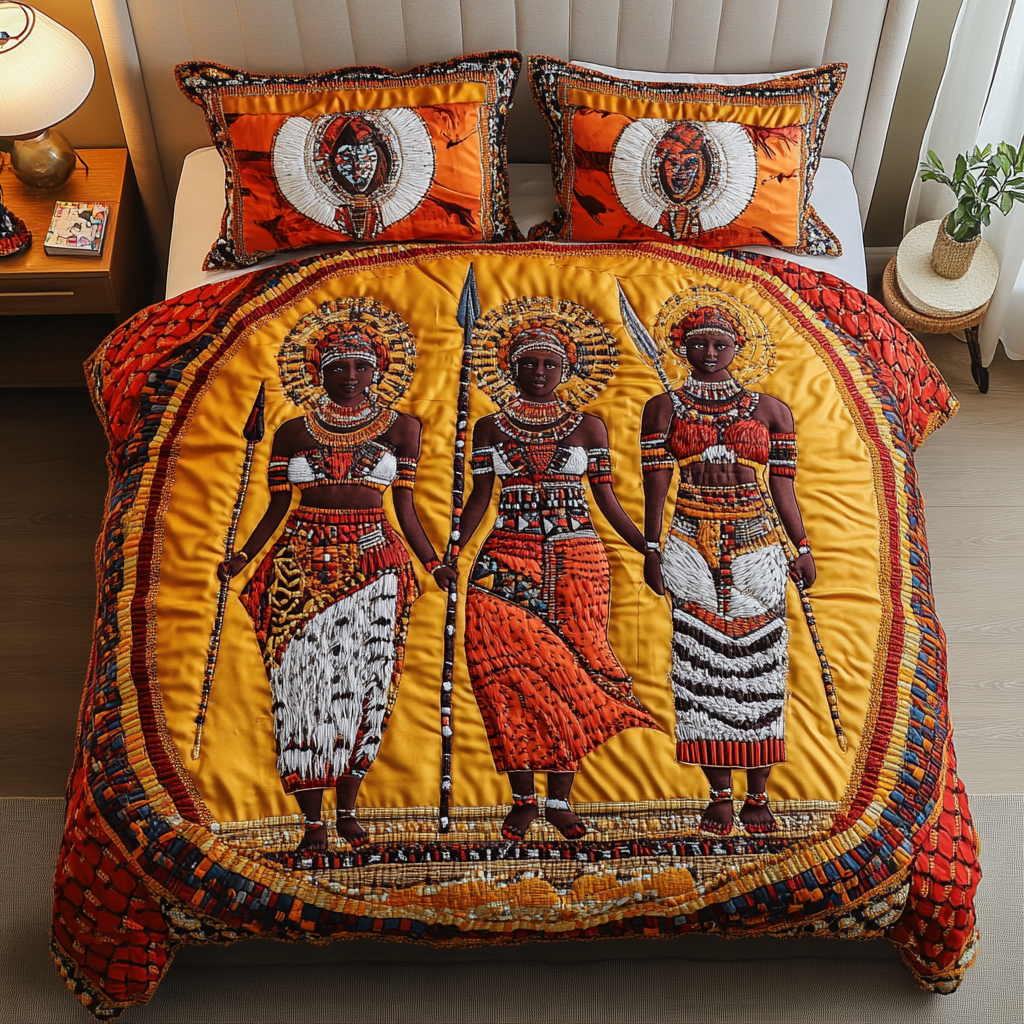 African Wonders 3-Piece Quilted Bedding Set NCU0DK7821