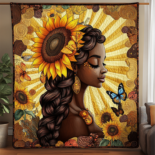 Afro Sunflower Bliss Quilted Blanket NCU0TL2432