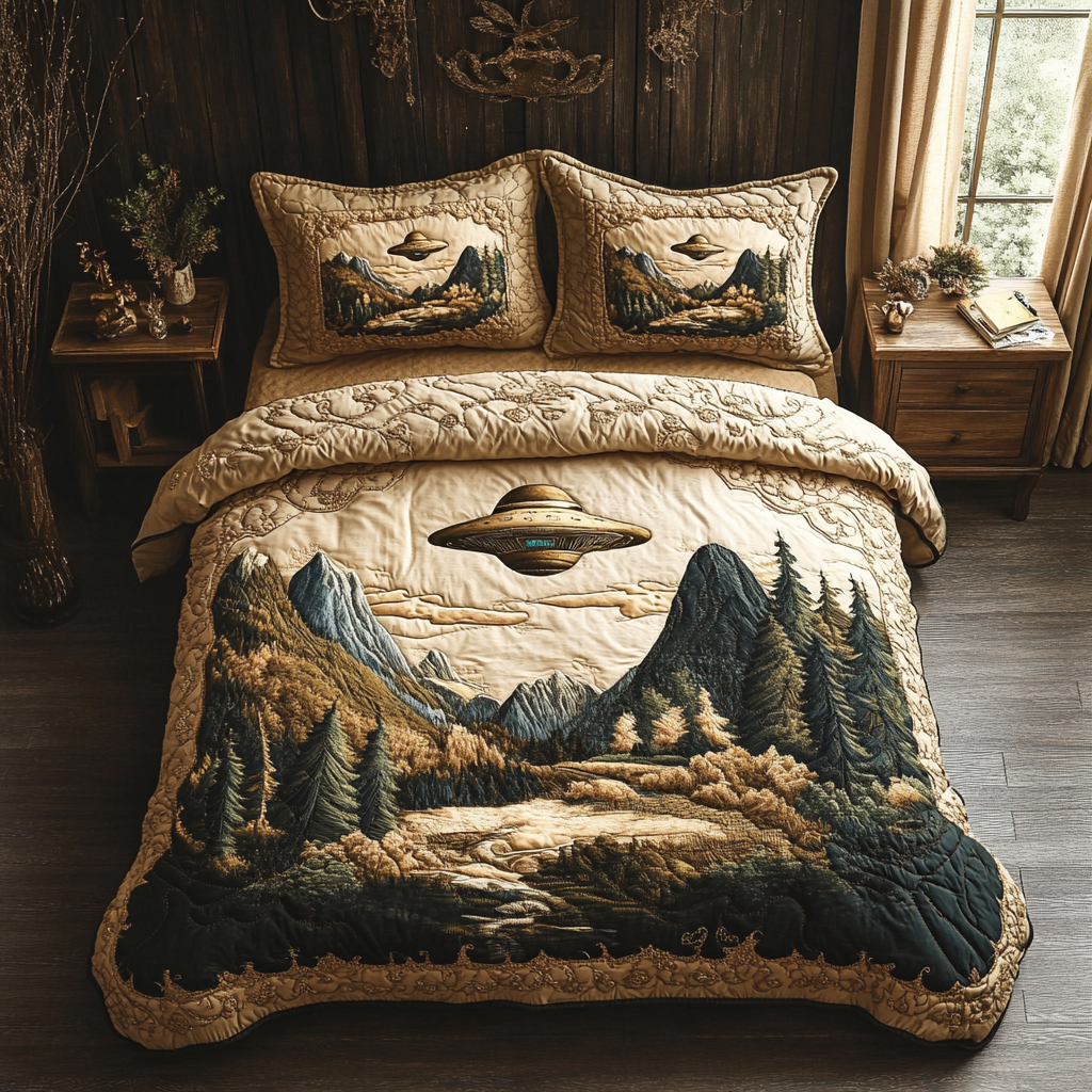 Alien Arrival 3-Piece Quilted Bedding Set NCU0DV2997