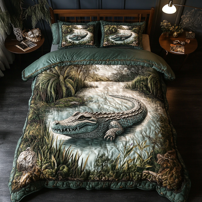 Alligator Escape 3-Piece Quilted Bedding Set NCU0DK8870