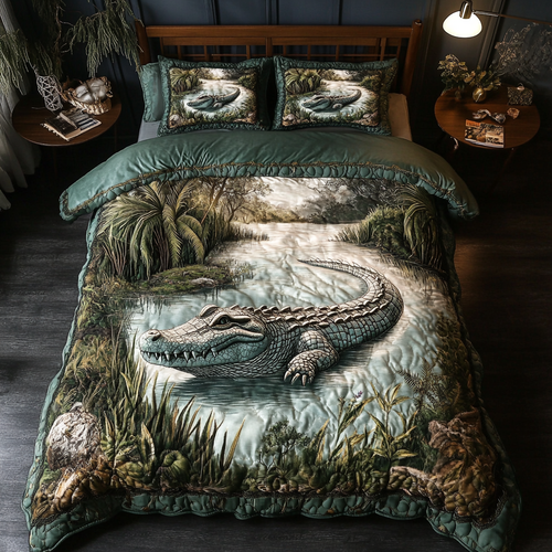 Alligator Escape 3-Piece Quilted Bedding Set NCU0DK8870