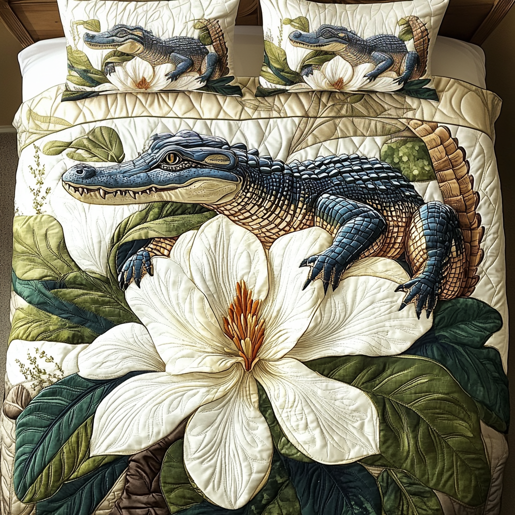Alligator Essence 3-Piece Quilted Bedding Set NCU0VH4523