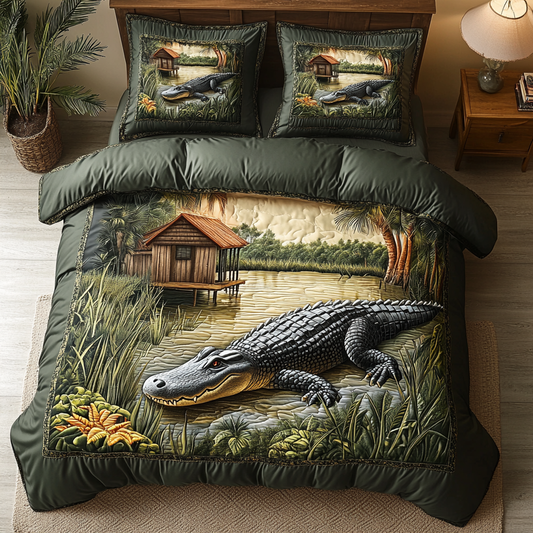 Alligator Night 3-Piece Quilted Bedding Set NCU0DK8873