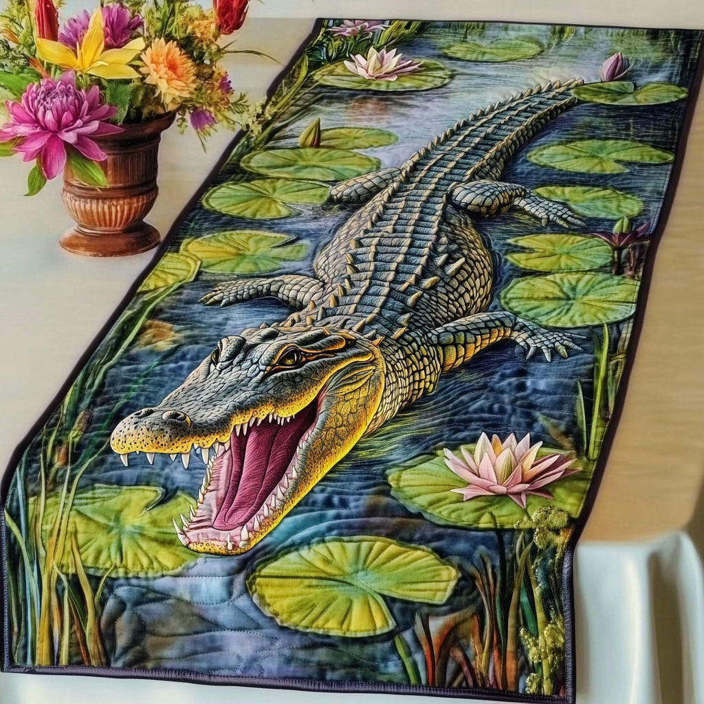 Alligator Water Lily Quilted Table Runner NCU0NT5248