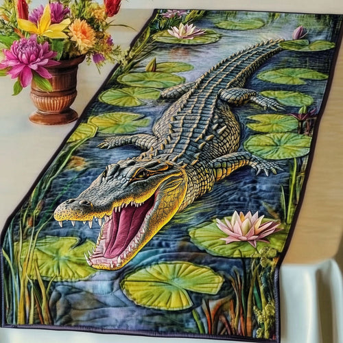Alligator Water Lily Quilted Table Runner NCU0NT5248