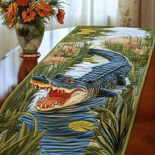 Alligator in Water Quilted Table Runner NCU0NT5246