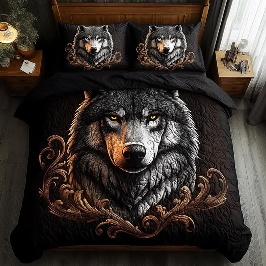 Alpha Wolf 3-Piece Quilted Bedding Set NCU0DV9558