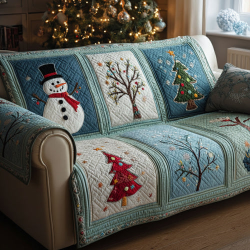 Alpine Snowman Trees Quilted Sofa Cover NCU0HH1309
