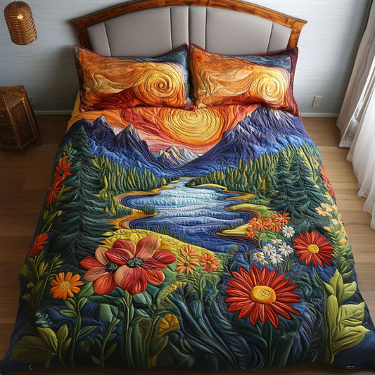 Amber-Hued Blooms 3-Piece Quilted Bedding Set NCU0PT7740