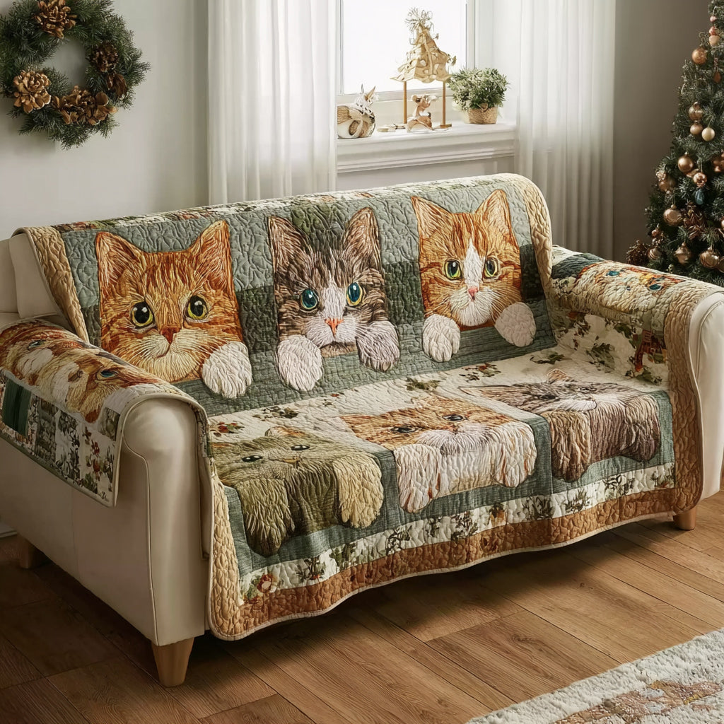 Amber Cat Peeking Quilted Sofa Cover NCU0HH1743