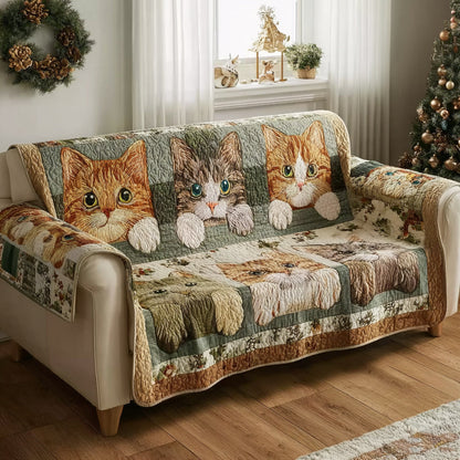 Amber Cat Peeking Quilted Sofa Cover NCU0HH1743