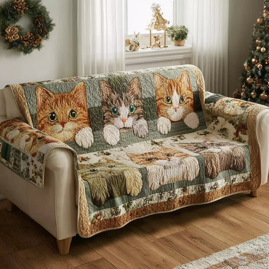 Amber Cat Peeking Quilted Sofa Cover NCU0HH1743
