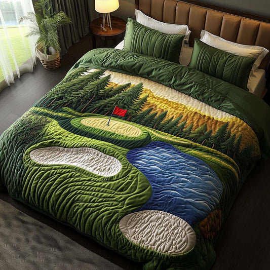 Amber Dunes Golf Course 3-Piece Quilted Bedding Set NCU0NT7599