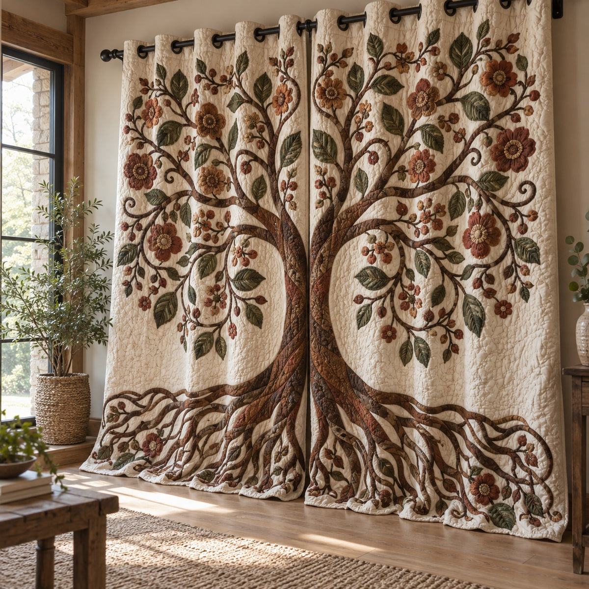 Amber Floral Awakening Quilted Curtains NCU0VL3985