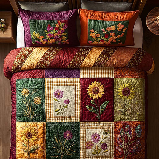 Amber Floral Whisper 3-Piece Quilted Bedding Set NCU0NT8382