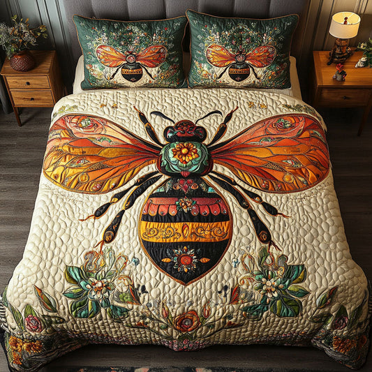 Amber Glow Bee 3-Piece Quilted Bedding Set NCU0NT5034