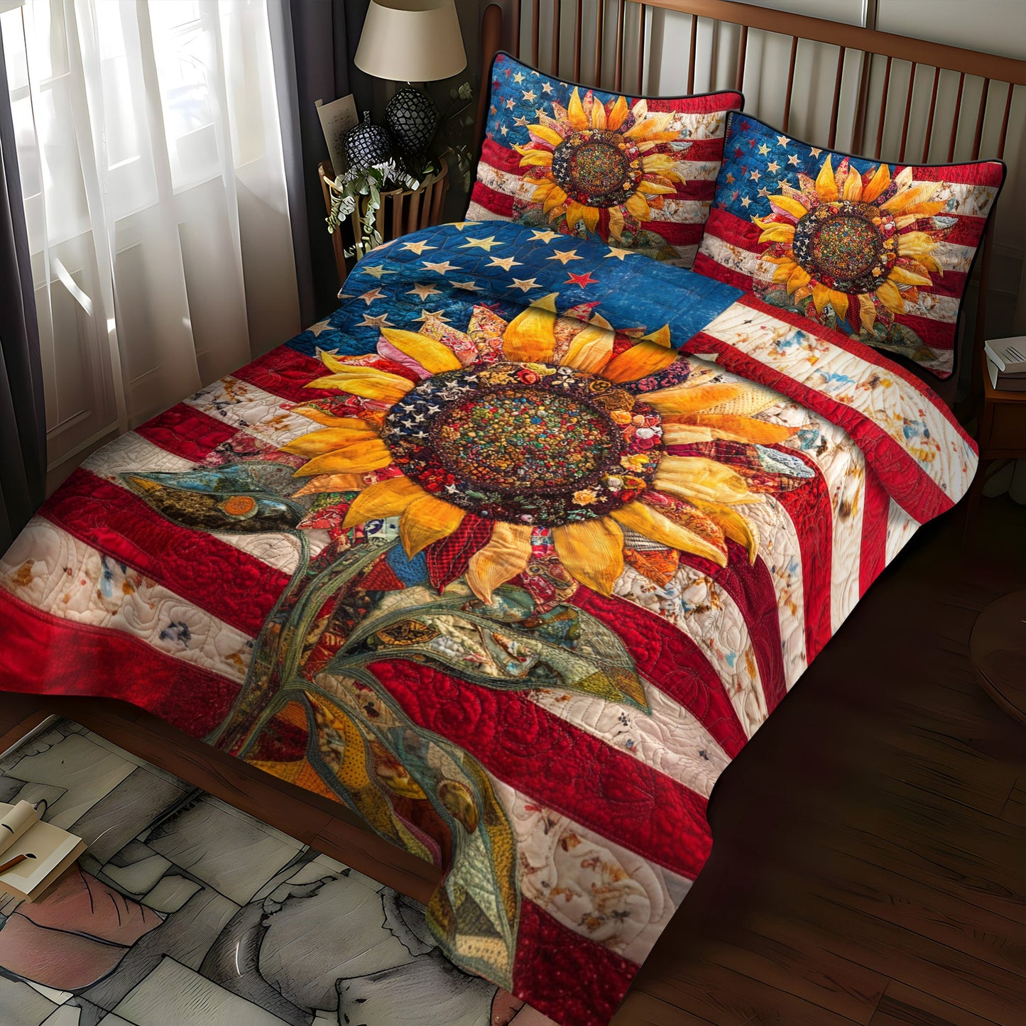 American Blossom 3-Piece Quilted Bedding Set NCU0NT3482