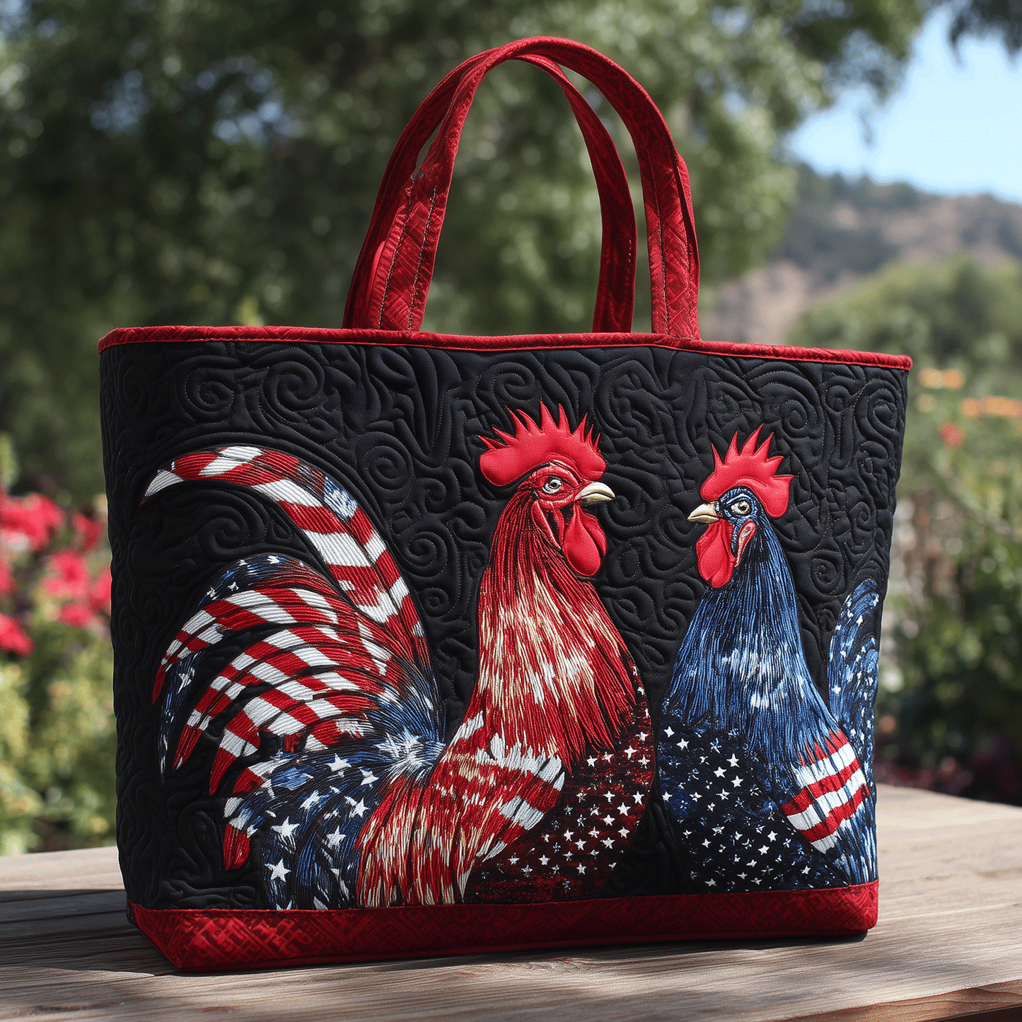 American Farmhouse Rooster Quilted Tote Bag NCU0TH2844