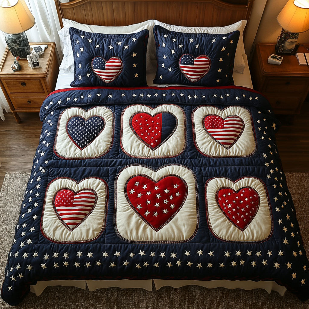 American Heartbeat 3-Piece Quilted Bedding Set NCU0NT7399