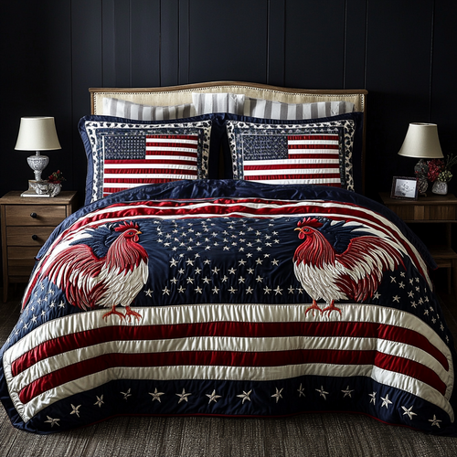 American Rooster 3-Piece Quilted Bedding Set NCU0VH4191